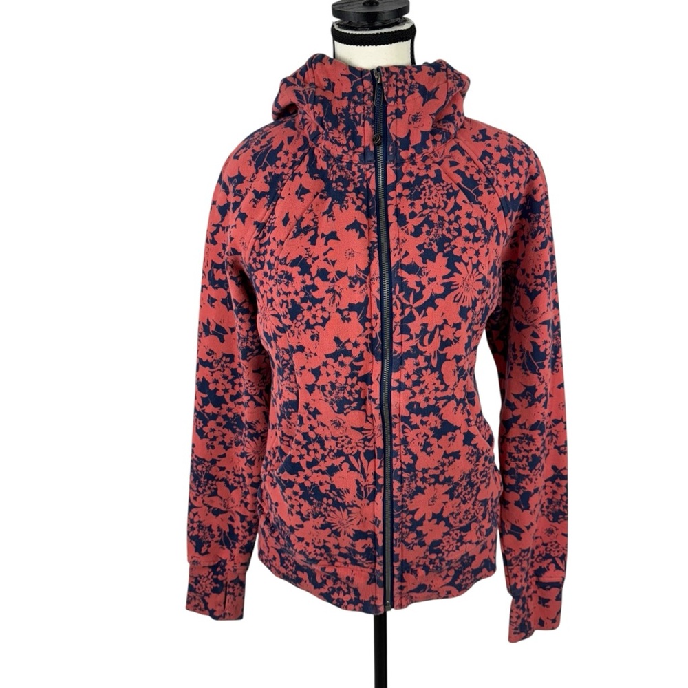 Lululemon Scuba Hoodie Size 8 Orange Blue Floral Print Zip-Up Cotton Blend - Picture 4 of 15